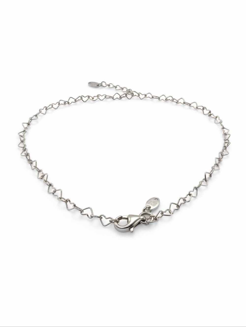 Marked 925 Italy Sterling Silver Heart Link Dainty Necklace.